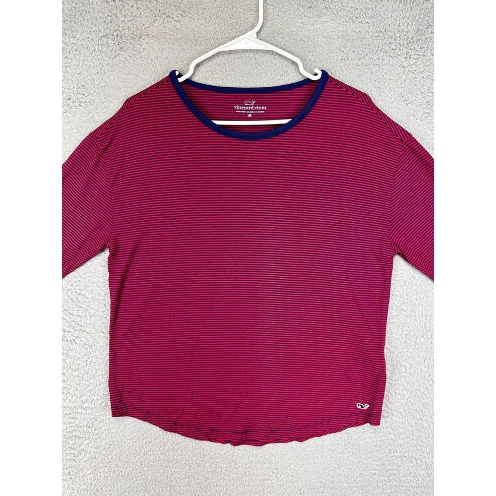 Vineyard Vines Shirt Womens Medium M Red Striped Long Sleeve Tee Casual Ladies‎